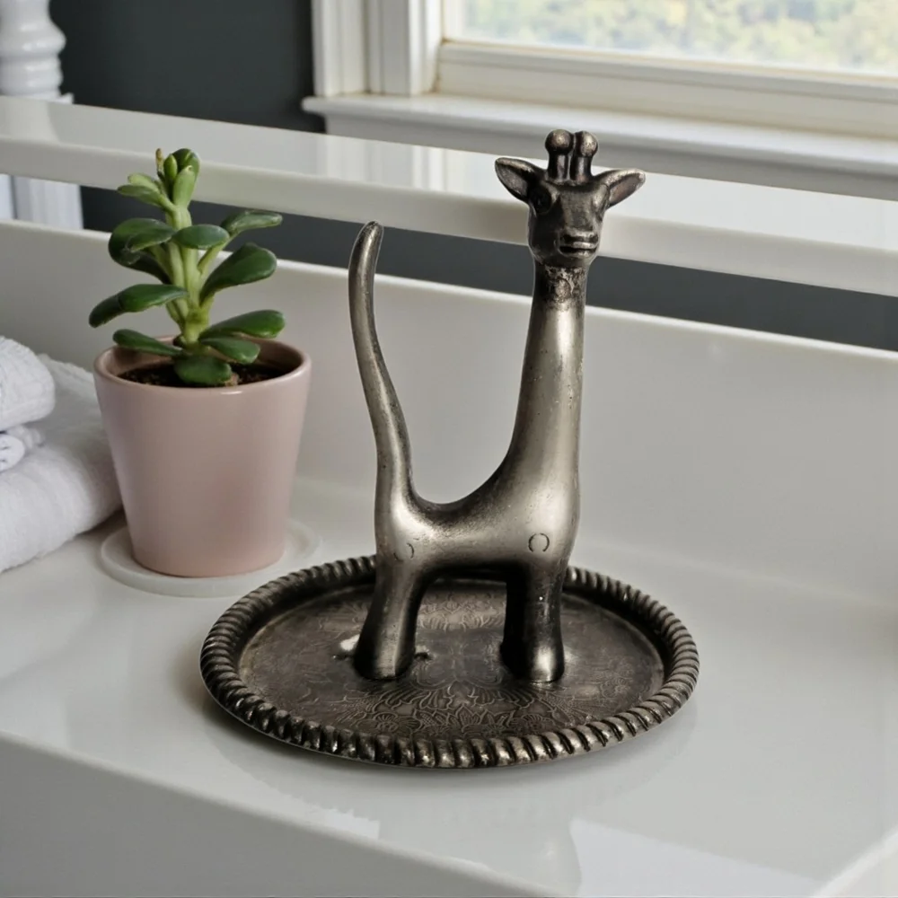 Vintage Silver Plated Giraffe Ring Holder Trinket Dish Hong Kong Whimsical